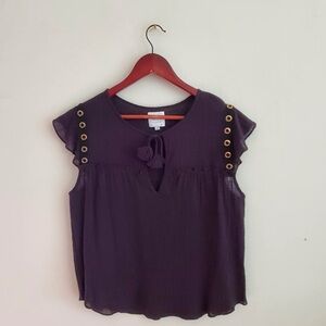Misa Los Angeles Black Grommet Short Sleeve Top
